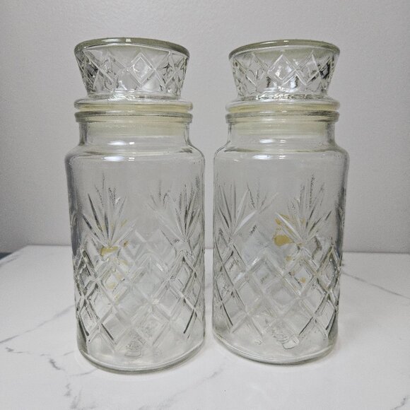 1983 Mr. Peanut Clear Glass Canister Planters Jar with Lid Logo Bottom Set of 2 - Picture 1 of 9